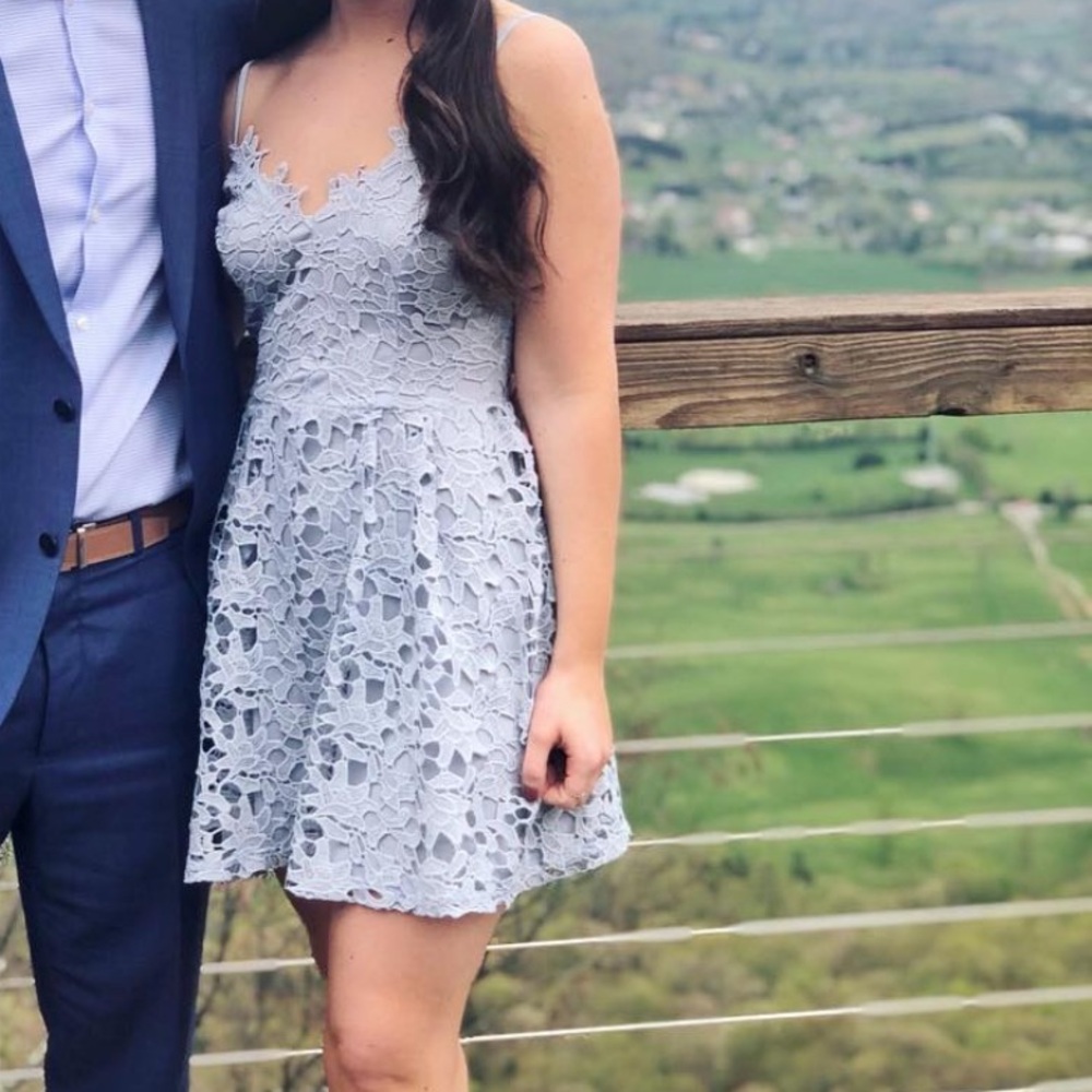 Windsor Lace Mini Dress in Light Blue